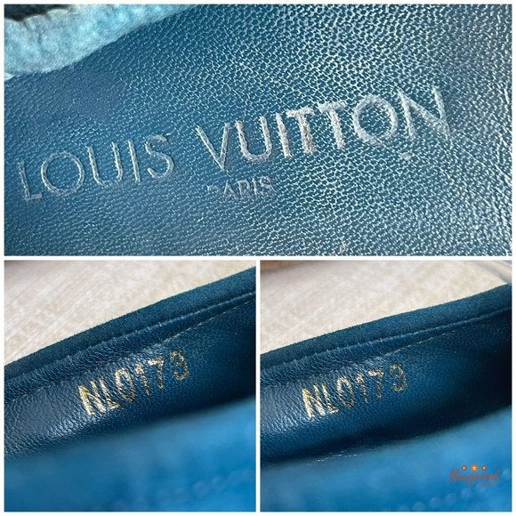 Authentic Louis Vuitton Blue Green Suede Patent Elba Elastic Ballerina Flats 7 - Picture 5 of 13